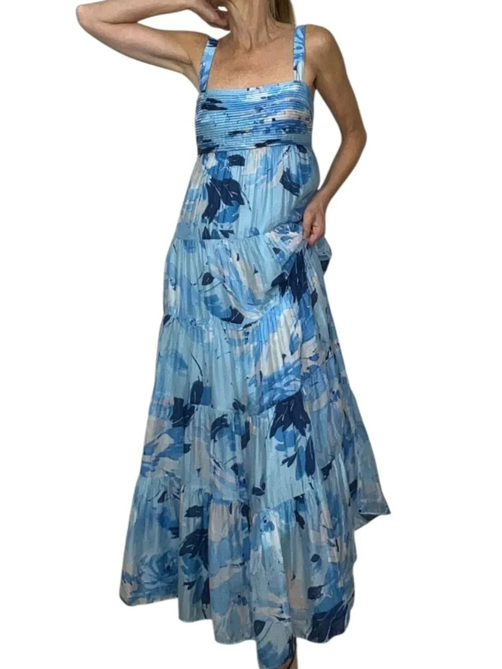 Abercrombie and Fitch Floral Tiered Maxi Dress SP Petite Blue
